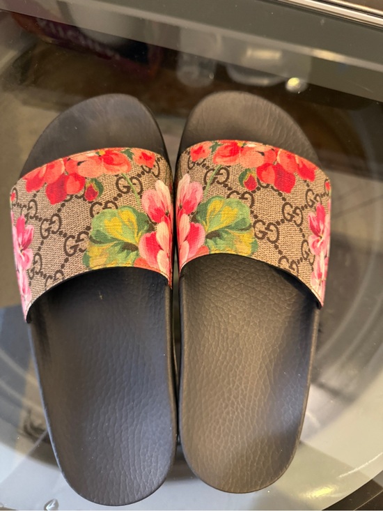 Gucci Shoes - Gucci Floral GG Canvas Slide Sandals - Pink/Green/Black